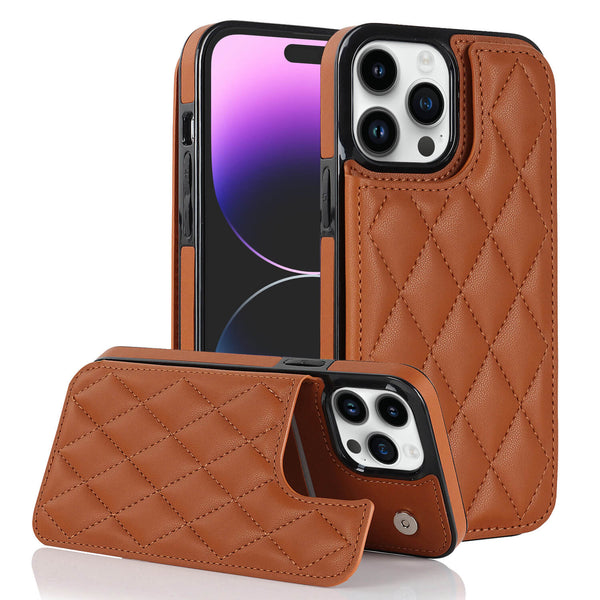 Rhombic Leather Wallet iPhone Case