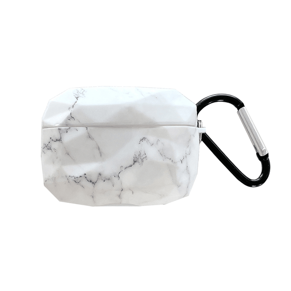 White Geometric Marble AirPods Case