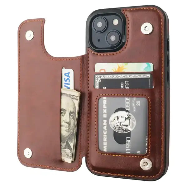 Brown Leather Wallet Card iPhone Case