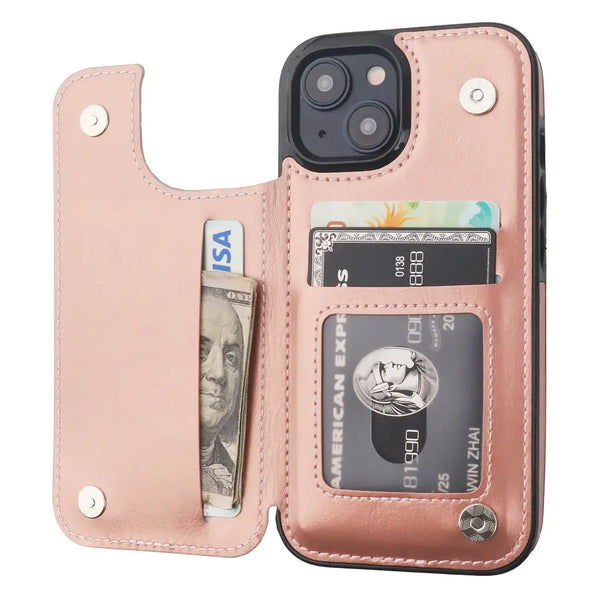 Pink Leather Wallet Card iPhone Case