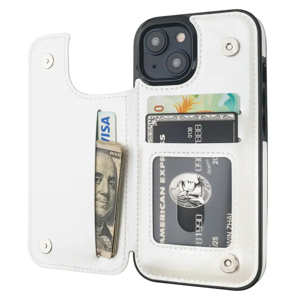 White Leather Wallet Card iPhone Case